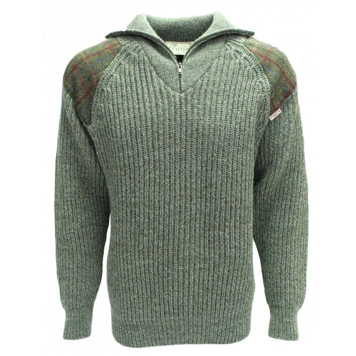 Crofter - Chunky quarter zip neck sweater with Harris Tweed patches